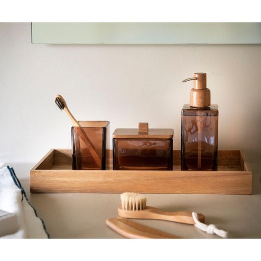 Crystal and Acacia Bathroom Set, 3 Pieces | Naples