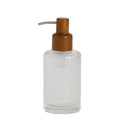 Dispenser sapone in cristallo e acacia trasparente e naturale, Ø 7 x 18 cm | Poseidone