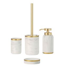 Polyresin soap dispenser in white and gold, Ø 7.5 x 17.5 cm | Zeus