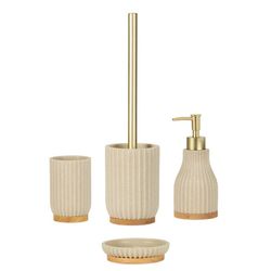 Beige badkamerset van polyresin en hout, 3-delig | Schelp