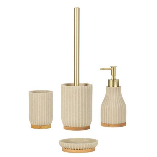 Beige badkamerset van polyresin en hout, 3-delig | Schelp
