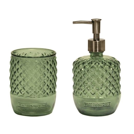 Zestaw łazienkowy z zielonego dmuchanego szkła, 2 sztuki | Lizbona