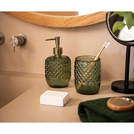 Zestaw łazienkowy z zielonego dmuchanego szkła, 2 sztuki | Lizbona