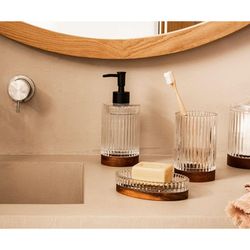 Badkamerset van glas en acacia, 4-delig | Triton