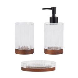 Badkamerset van glas en acacia, 4-delig | Triton