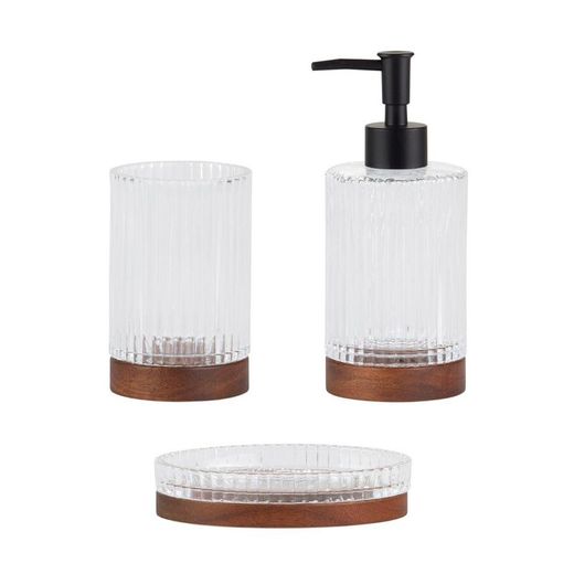 Badkamerset van glas en acacia, 4-delig | Triton