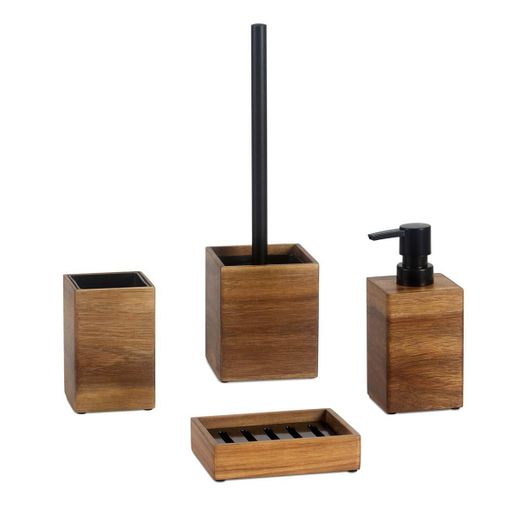 Dispensador de madera en marrón, 7 x 7 x 16,5 cm | Acacia