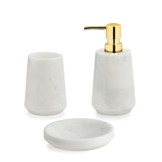 White Marble Bathroom Set with Mirror, 4 pieces
