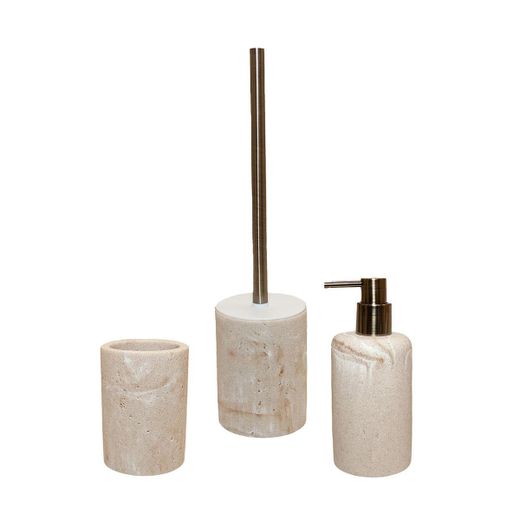 Dispensador de poliresina en beige efecto mármol, 7,5 x 7,5 x 19 cm | Pearl