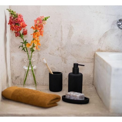 Distributeur en polyrésine noire, Ø7 x 16 cm | Rayures