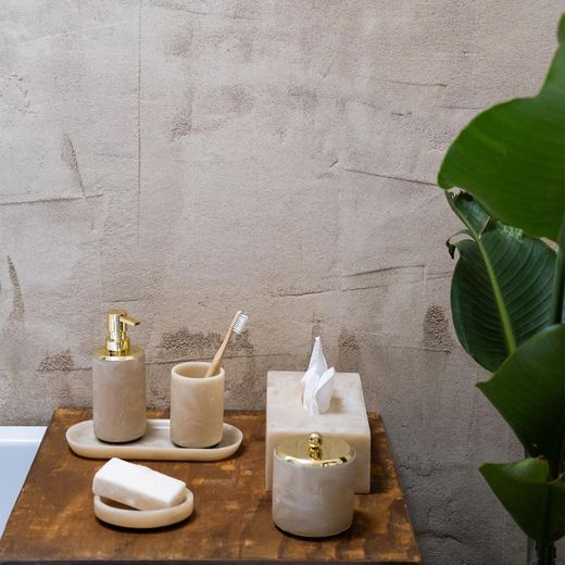 Pink marble effect bathroom set, 4 pieces | Cloudy