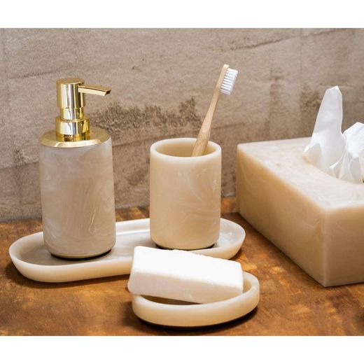 Pink marble effect bathroom set, 4 pieces | Cloudy