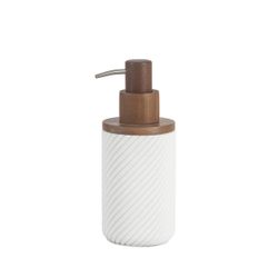 Dispensador de poliresina y madera de acacia en blanco y marrón, 7,5 x 7,5 x 19 cm | Stripes