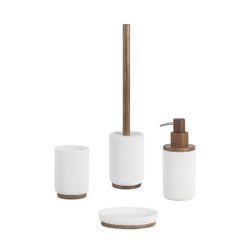 Dispensador de poliresina y madera de acacia en blanco y marrón, 7,5 x 7,5 x 19 cm | Stripes