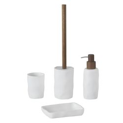 Polyresin and wood dispenser in white, 7.5 x 7.5 x 19 cm | Irregular