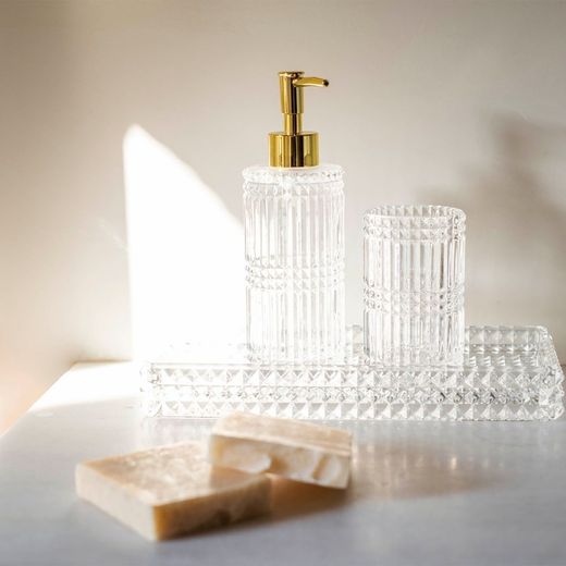 Szklany Dozownik 290ml Diament Trans./Złoty, Ø7x12cm