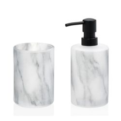 Dozownik Szklany Efekt Marmuru 360ml Biały / Czarny, Ø7,5x18cm