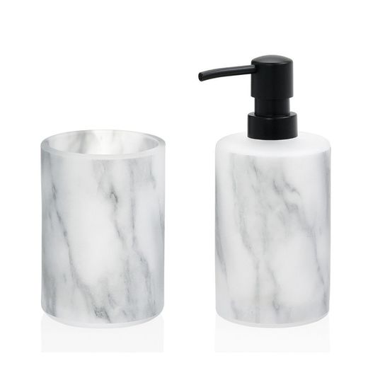 Dozownik Szklany Efekt Marmuru 360ml Biały / Czarny, Ø7,5x18cm