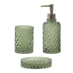Glass dispenser in green, 7.5 x 7.5 x 20 cm | Diamond