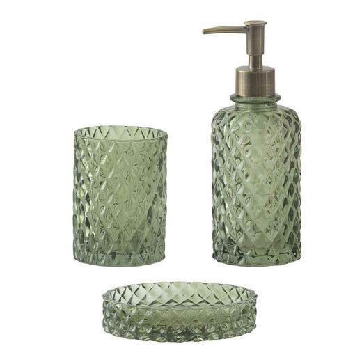 Glass dispenser in green, 7.5 x 7.5 x 20 cm | Diamond