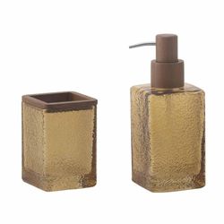 Amber glass and wood dispenser, 7.5 x 7.5 x 18.5 cm | Martelé