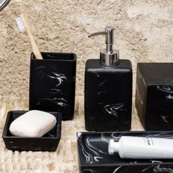 Ensemble de salle de bain 2 pièces effet marbre noir et argent
