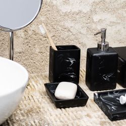 Ensemble de salle de bain 2 pièces effet marbre noir et argent