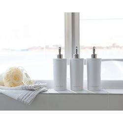 Distributeur de savon en ABS et métal blanc et argent, Ø 23 x 8 cm | La tour