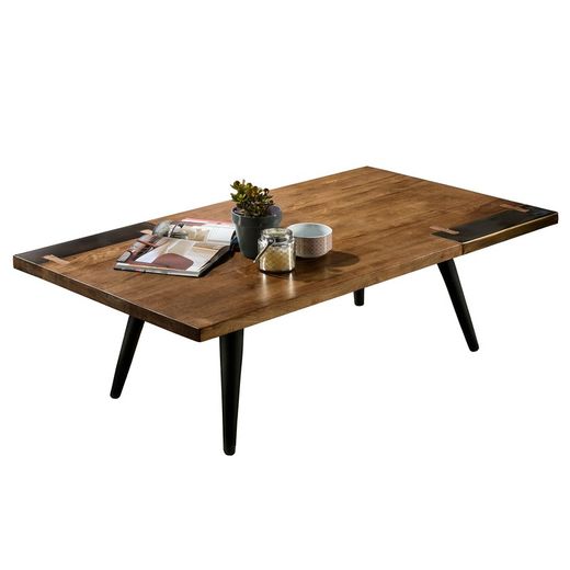 DRESDE-Rectangular Metal and Natural Wood Coffee Table, 80x140x45 cm