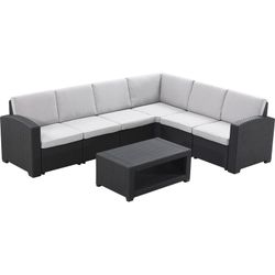 ELVA - Set da giardino in resina con 2 divani angolari + tavolo grigio antracite