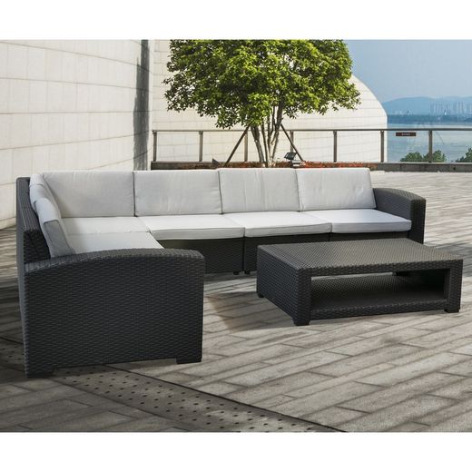 ELVA - Set da giardino in resina con 2 divani angolari + tavolo grigio antracite