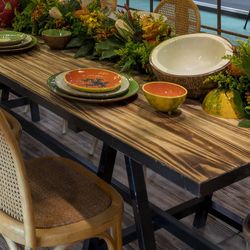 Coco-Salatschüssel aus Steingut in Braun und Weiß, 30,2 x 30 x 18,9 cm | Tropische Früchte