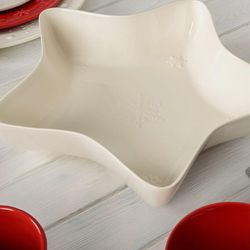 Insalatiera in terracotta bianca, 37 x 37 x 8 cm | Fiocchi di neve