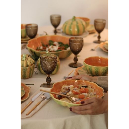 Earthenware salad bowl in orange and green, Ø 33.5 x 9 cm | Pumpkin