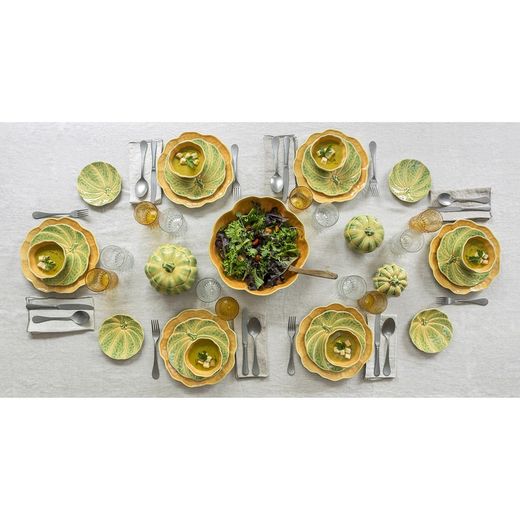 Earthenware salad bowl in orange and green, Ø 33.5 x 9 cm | Pumpkin