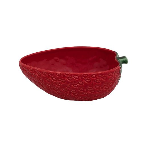 Red and green earthenware salad bowl, 24 x 17.5 x 8 cm | Strawberries