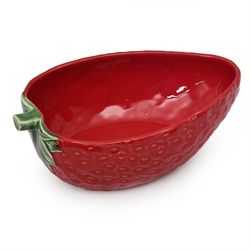 Red and green earthenware salad bowl, 24 x 17.5 x 8 cm | Strawberries