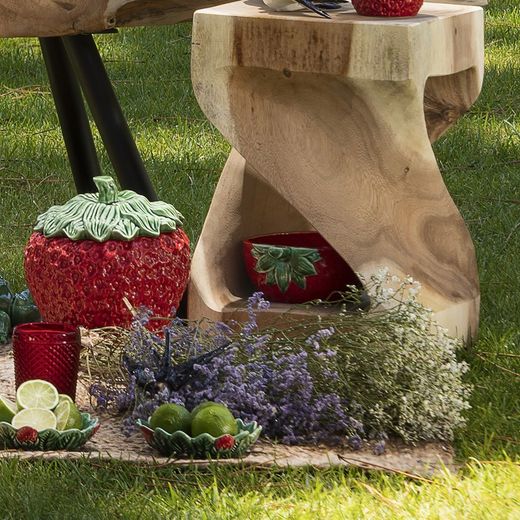 Red and green earthenware salad bowl, 24 x 17.5 x 8 cm | Strawberries