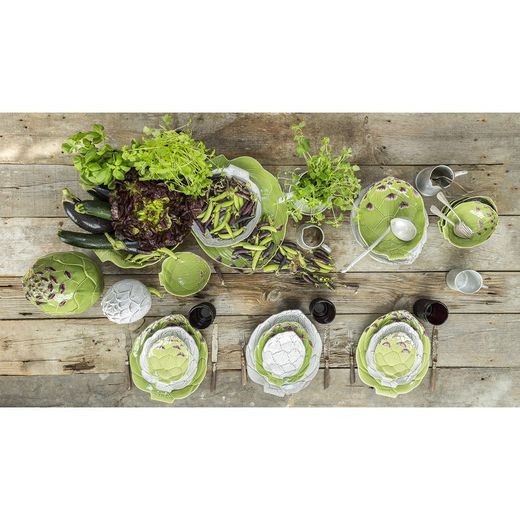 Earthenware salad bowl in green, 35.5 x 30.9 x 7.6 cm | Artichoke