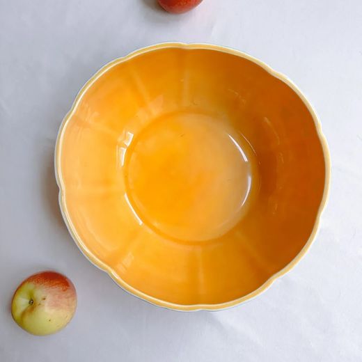 Earthenware salad bowl in green and orange, Ø 25 x 11 cm | Melon