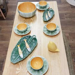 Saladeira de barro verde e laranja, Ø 25 x 11 cm | Melão
