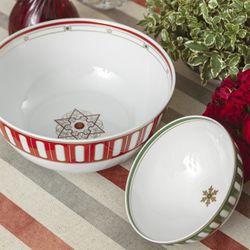 Saladier en porcelaine blanc et rouge, 25 x 25 x 10,8 cm | La Stella