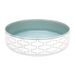 Large porcelain salad bowl in white and platinum, 28.6 x 28.6 x 8.6 cm | Trasso