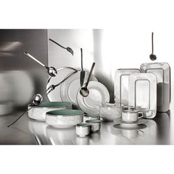 Large porcelain salad bowl in white and platinum, 28.6 x 28.6 x 8.6 cm | Trasso