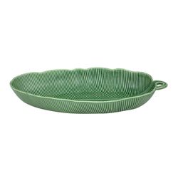 Green earthenware salad bowl L, 53 x 29 x 8 cm | banana leaves