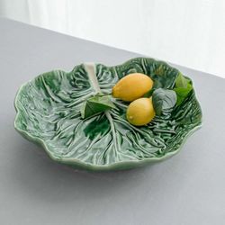 Grüne Salatschüssel aus Steingut M, 35,5 x 32,5 x 7,8 cm | Kohl