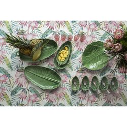 Green earthenware salad bowl M, 39.5 x 20 x 7.5 cm | banana leaves