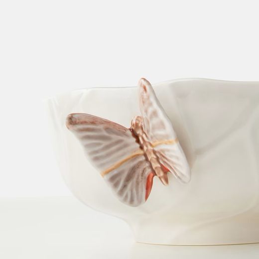 S ceramic salad bowl in beige and multicolor, 29 x 24.9 x 11.1 cm | Cloudy Butterflies