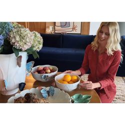 S ceramic salad bowl in beige and multicolor, 29 x 24.9 x 11.1 cm | Cloudy Butterflies