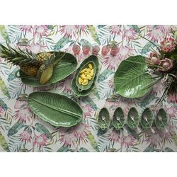Groen aardewerken slakom S, 28 x 14,5 x 6 cm | bananen bladeren